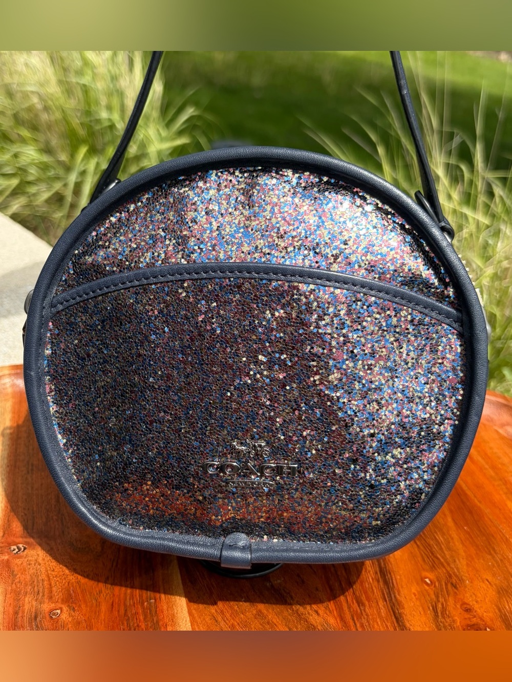 Coach Canteen Bag Limited Edition Navy Leather Rainbow Glitter F48731 EUC - Picture 5 of 16